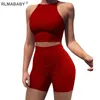 Skinny 2 Piece Set Kvinnor Tank Top och High Waist Shorts Set Suit Summer Night Club Sexig Set Casual Ladies White Tracksuit Cloth X0428