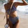 Anneau une pièce maillot de bain femmes sport évider maillot de bain vêtements de plage brillant monokini épaule maillots de bain femme 210414