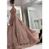 Modern Rose Gold African Reflective Quinceanera Dresses Beaded Crystals Backless Sequined Prom Gowns Sparkly Formal Party Dress