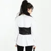 Kvinnor Black Girdle Vest Patchwork Shirt LAPEL Långärmad Loose Fit Fashion Tide Spring Höst 7D0008 210421