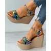 Women High Heels Peep Toe Wedge Snake Print High-Heel Platform Ladies Sandals 2021New Summer Fashion Casual Female Footwear Y0721