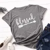 Women's T-Shirt Blessed Family Church Graphic T Shirts For Women 100%Cotton Short Sleeve Tee Female Shirt Tops Summer Casual Print Clothes G