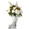 人工ホワイトブライダルブーケ花嫁の結婚式の花緑の葉のリボンの蝶 - ノットロマンチックなブケデノイバピンクWW5561