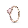 Novo 925 Sterling Silver Womens Anéis Pink Diamond Love Coração Rosa Anel de Ouro Anel de Dedo para Mulheres Fit Pandora Estilo Casamento Noivado Jóias Com Caixa Original