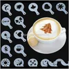 Utensili da caffè Cucina, Sala da pranzo Bar Giardino di casa Consegna a domicilio 2021 16 pezzi Latte Cappuccino Barista Art Stencil Modelli per spolverino per torte Schiuma di caffè