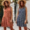 Kortärmad sexig sommarkvinnaklänningsbälte ruffles hem vestido o nack strand boho randig elegant fest mini röda klänningar 210415