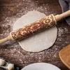 14 Inch Christmas Embossing Engraved Rolling Pin Flower Wooden Embossing Cookie Fondant Roller Kitchen Baking Rolling Pin 211008