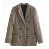 Foridol vintage xadrez duplo breasted blazer jaqueta mulheres khaki senhoras negócio elegante blazer casaco mulheres outono inverno jaqueta 210415