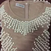 HAUTE QUALITÉ BAROCCO Designer Dress Femmes Manches Longues Luxueux Travail Manuel Perle Perles Diamants Moulante 210521