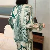 Primavera outono novo estilo casal seda sleepwear casa roupas homens mulheres criativas padrão impresso sleepwears manga longa solta cetim pijama 2 pedaço conjunto