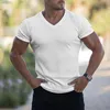 Camisetas de hombre Camiseta de hombre Raya Slim Sporty Cuello en V Color sólido Tejido para la vida diaria Camisa Ropa de trabajo