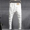 Style italien Mode Hommes Jeans Haute Qualité Blanc Élastique Coton Déchiré Slim Fit Vintage Designer Denim Pantalon Hombre DDFI