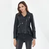 Schwarze PU -Lederjacke für Frauen, die lange Ärmel unregelmäßig losen losen Streetwear -Streetwear -Frauen im Herbst 210524 gekerbten