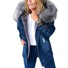 Стильные парку Ретро плюшевые воротники джинсовые куртки мода флис подкрепленные теплые средние длины разорванные пальто женщины HSJ88 211014