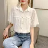 Корейский стиль летняя блузка женская вспышка с коротким рукавом повседневные шифоновые рубашки белый кардиган женские топы одежда 9057 50 210508