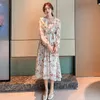 Femmes robe en mousseline de soie Vintage imprimé floral à manches longues élégante a-ligne taille élastique femme Boho robes printemps été 210423