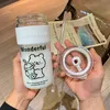 2021 Cute cartoon glass Water Bottles with straws, portable, simple, fresh and trendy cups 4 styles