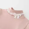 Baby Långärmad T-shirt Spring Barnkläder Toddler Kids Prinsessan Bowtie Basic Blouse 3 5 7 10 år Tjej Toppar 210701