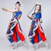 Tibet Milliyet Giyim Festivali Parti Halk Dans Kostümleri Tibet Kadınlar Robe Vintage Bir Omuz Elbise Etnik Sahne Giyim