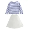 女の子の子供のための白いチュチュスカート - 固体レースピンクの夏のスカートの女の子の綿の青いストライプTシャツ王女ボールガウン子供210622