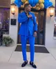 Bleu Royal Marié Smokings De Mariage Mince Un Bouton Pantalon Costumes Hommes Prom Party Veste Manteau Tenues Formelles 2 Pièces