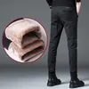 High-end brand men's casual pants Stretch brushed youth straight-leg pants Plush classic business solid color trousers 210531