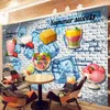 Wallpapers personalizado qualquer tamanho mural papel de parede 3d bebida fria loja leite chá suco de frutas tijolo papel de fundo pvc impermeável stic7518385