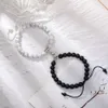 2Pcs Creative Magnet Attract Couple Charm Strand Bracelets Good Friend Lover 8mm Natural Stone Beads Handmade Braided Rope Woven Bracelet for Women
