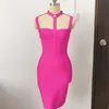 Wholesale Sexy Backless Rose Red Rayon Bandage Dress Elegant Celebrity Party For Women 210527