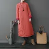 Johnature hiver Style chinois épais Robes femmes Parkas Vintage coton lin manteaux Stand chaud couleur unie femmes Parkas 210521