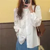 Coreano doce branco blosue mulheres moda plus tamanho botão up cardiagn harajuku camisa casual manga longa top 11670 210512