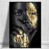 Anime Decor Wall Art Black and Gold Woman Painting On Canvas Art Posters Prints Imagem Escandinava para Sala de Estar