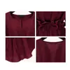 Women Ruffle Tunic High Waist Solid Blouse Cotton Linen Peplum Sashes Shirts Long Sleeves Drawstring Lace up Tops Plus Size 5XL 210619