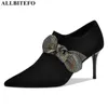 ALLBITEFO Bow-Noeud Design Mode Femmes Talons Chaussures Doux En Peau De Mouton En Cuir Véritable Chaussures À Talons Hauts Dames Chaussures De Mariage De Fête 210611