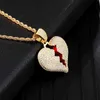 Hip Hop Iced Out Full Rhinestone Rope Chain Heart Breaking Pendant & Necklace For Men Jewelry Dropshipping X0509