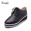 Dress Shoes Brangdy Spring Autumn Women PU Leisure Ankle Platform Square Toe All-Match Lady Printed Snadals Lace Up Retro