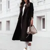 Зимняя элегантная с длинным рукавом шерстяное пальто для женщин светло-коричневый офис леди пальто плюс размер ветрозащитный модный ветровка