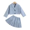kids Clothing Sets girls outfits children Blazer jacket Tops+camisole+Pleated skirts 3pcs/set summer Spring Autumn fashion Boutique baby Clothes