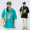 T-shirt herr Rolig rymdbjörntryckt Kortärmad Tee Hip Hop Oversized Bomull Casual Harajuku Streetwear Topp Tshirts Kläder 210601