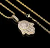 Iced Out Hand of Fatima Hamsa кулон ожерелье CZ медь высшего качества кубический циркон Bling для мужчин женщин подарки6077008