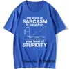 Sarcasm seviyem seviyenize dayanıyor aptallık tişört eğlenceli pamuk kısa kollu t shirt O-Boyun Harajuku T-shirt Y220214