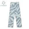 Retro losse hoge taille dunne vrouwen broek lente herfst femme harajuku tie dye print broek meisjes wijd been rechte broek 210417