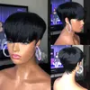 Miel blonde / noir court wavy bob pixie cut perruque coupé non dentelle avant perruques de cheveux humains indiens avec frange pour femmes