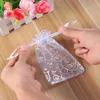 Gift Wrap Small Organza Sheer Favor Gift Bags Mini Silver Rattan Pattern Jewelry Pouches Drawstring For Wedding