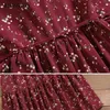 Koreansk stil långärmad vintage blommig kvinna klänning med sashes söta ruffles chiffong klänningar elegant chic midi party vestidos 210520