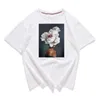 ラウンドネックホワイトアートプリントレディースTシャツサマーシック半袖レッド女性トップ210507