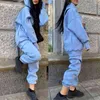 Women Hooded Sweatshirt Set Autumn Oversized Casual Long Sleeve Warm Pullovers Tracksuit Female Fashion Two Piece Sets 211126
