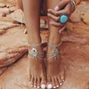 Boho Multi-Layer Summer Barefoot Sandalen Anklet Foot Chains Enkelband Hollow Blue Stone Charm Beach Feet Bridal Sieraden