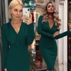 2021 Vintage Dark Green Long Sleeves Short Cocktail Dresses Sexy Deep V Neck Sheath Party Gown Women Formal Prom Evening Office Dress