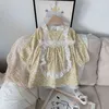 2021 mädchen Herbst Square Neck Langarm Floral Gestickte Spitze Kleid Mädchen Herbst Kleidung Prinzessin Kleid Mädchen Kinder Kleidung Q0716